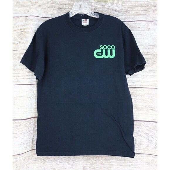 VINTAGE Fruit of the Loom Mens Size Medium & Large Crew Neck T-Shirt Black SOCO - Picture 1 of 5